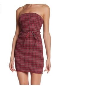 Wild Honey Women’s Sun Dress Sz L Plaid Waist Tie Smocked Mini Bodycon Chic Sexy